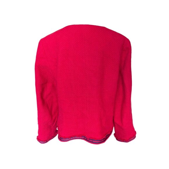 Talbots Tweed Red Blazer Size 14 Cotton Navy Gold Buttons Office Career Business - Picture 3 of 8